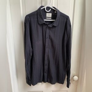 Billy Reid Textured Navy Blue Cotton Button Down XXL